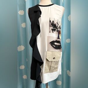 Aviu ruffle patch silkscreen sheath dress